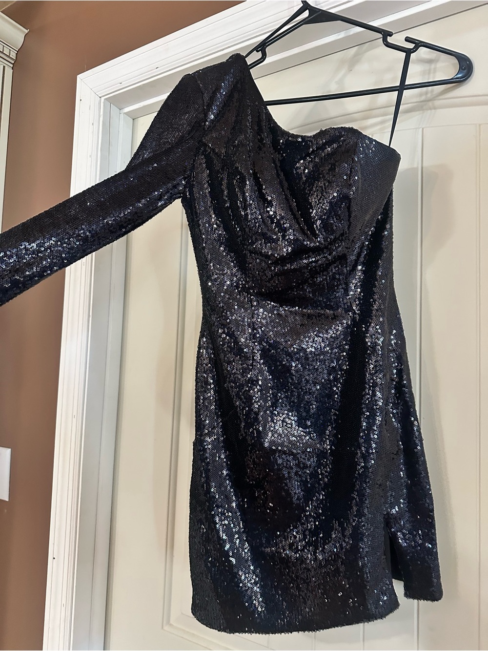 Black One-Shoulder Sequin Mini Dress